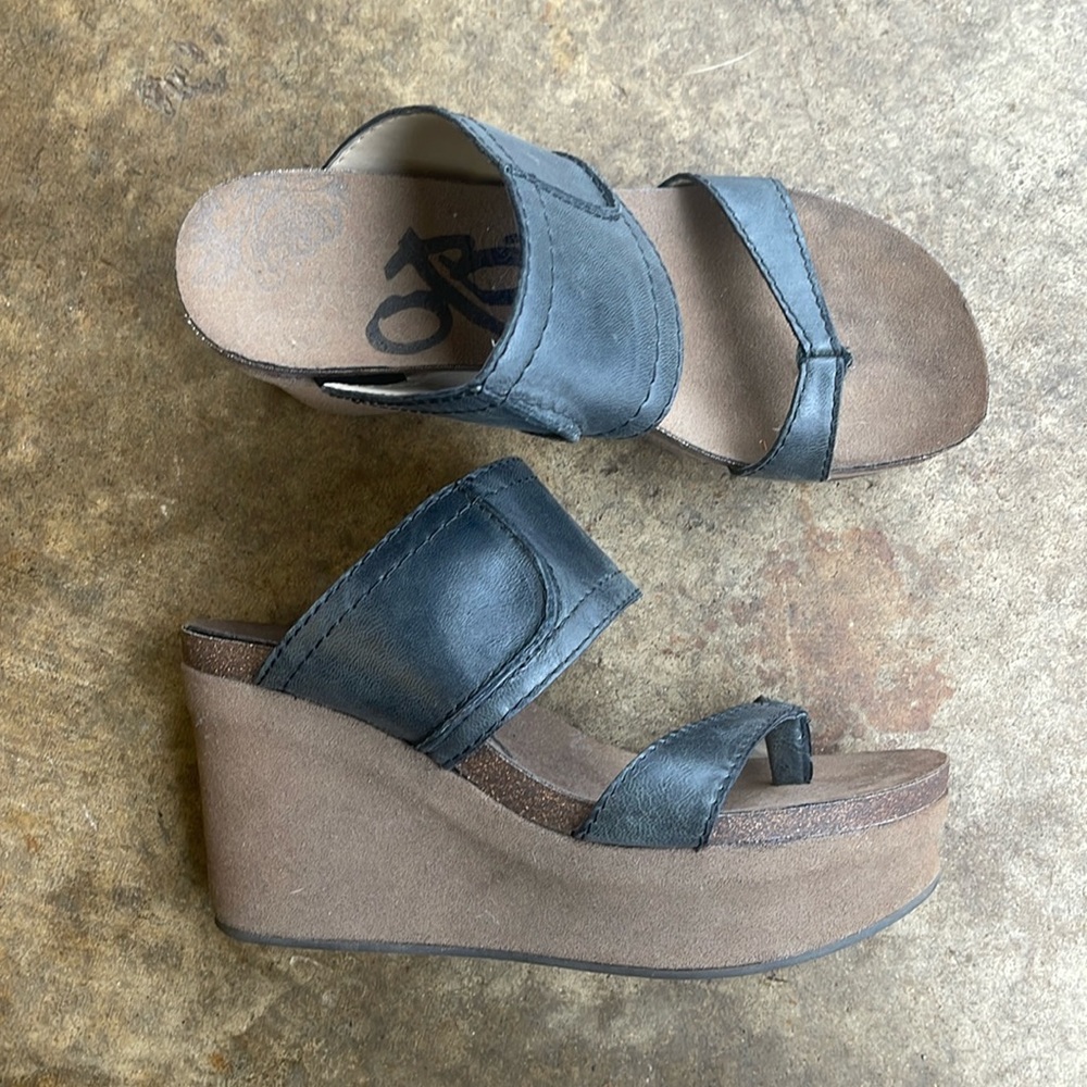 OTBT Black Leather Wedges- size 7